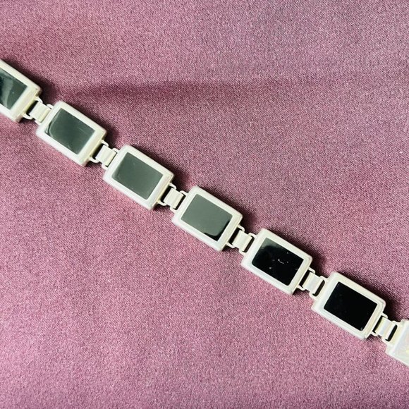 Handcrafted Classic  925 Sterling Silver Black Onyx Station Bracelet, Bezel Set - Picture 8 of 11